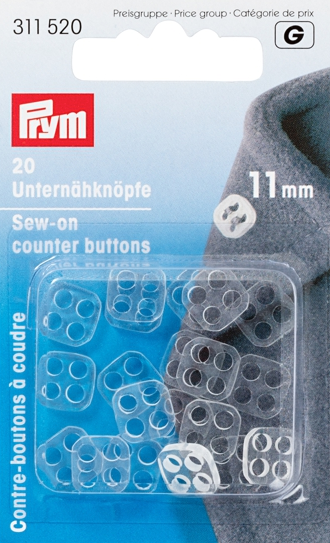 Unternähknöpfe aus Kunststoff Ø=11mm transparent