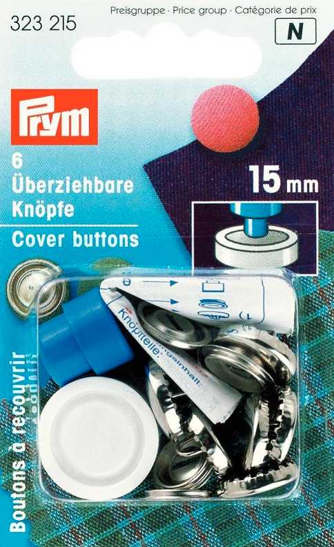 Überziehbare Knöpfe Ø 15 mm, 6 Stück